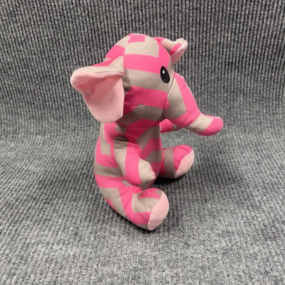 Munelocos Pink Gray Elephant 12” Plush Stuffed Animal Embroidered Eyes Toy‎